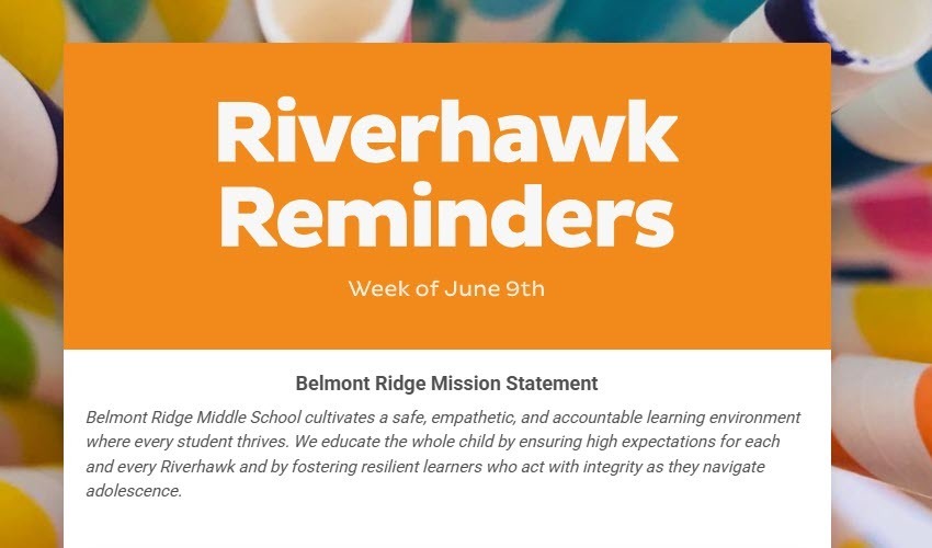 RiverHawk Reminders Newsletter - Week of June 9th