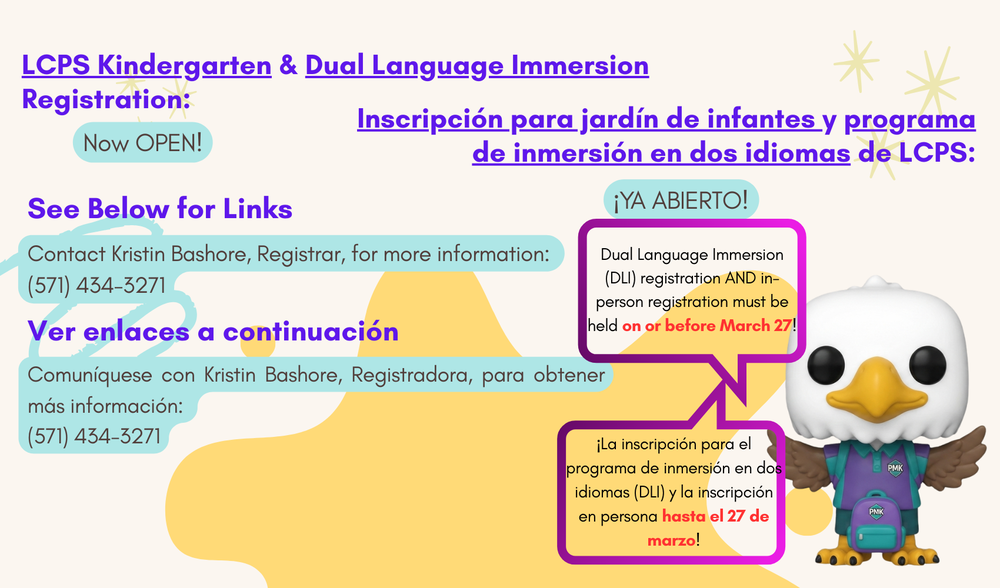 Live links for kindergarten registration and DLI registration