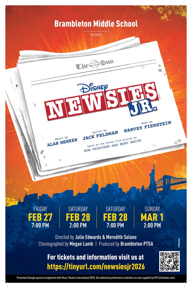 Newsies Jr play information flyer