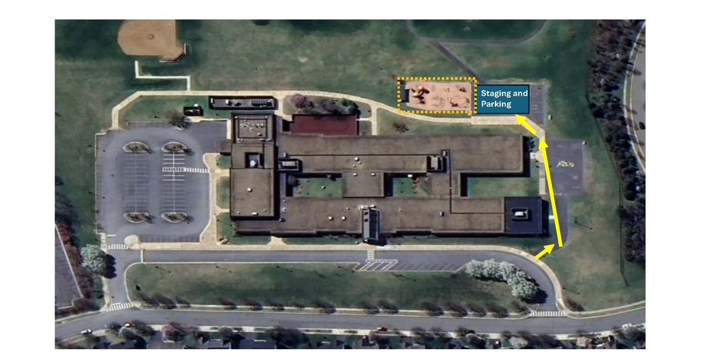 Seldens Landing Elementary Playground Staging Aerial View