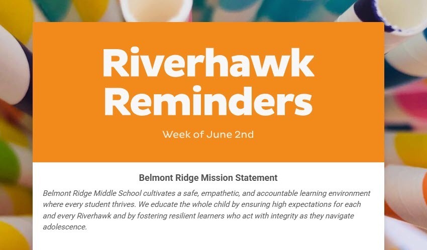 RiverHawk Reminders Newsletter - Week of June 2nd