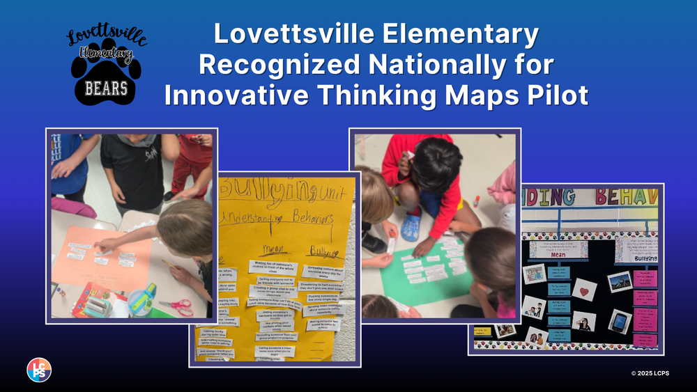 Lovettsville Elementary School is earning national attention for transforming the way students learn to think. This fall, the school was recognized as the national Thinking Maps Spotlight School for October, celebrating its innovative, schoolwide pilot partnership that builds critical and creative thinkers through visual learning. Now in its first year of implementation, Lovettsville Elementary is partnering with Thinking Maps to increase instructional rigor and strengthen student understanding across all grade levels. Thinking Maps is a whole-school learning methodology that uses consistent visual patterns linked to eight specific thought processes. These patterns help students visualize abstract concepts, organize their ideas and make connections across content areas, creating what educators call a “Language for Learning.” At Lovettsville Elementary, the impact has been immediate. Teachers have seen critical thinking come alive as students take ownership of their learning through tactile creativity and visual organization. The excitement has spread quickly, leading to a full-school implementation and a consistent language of thinking that connects teachers, students and families. Part of what makes Lovettsville’s rollout unique is Principal Daniel Lani’s commitment to integrating Thinking Maps into every aspect of learning, at school and at home. Through newsletters, he helps parents learn how to use the maps with their children, strengthening the school-to-home connection and ensuring that critical thinking extends beyond the classroom. “The sky is the limit for our students and teachers, and I can honestly say that partnering with Thinking Maps is the best instructional decision I have made in my 16-year career as a school administrator,” said Principal Daniel Lani. “It’s inspiring to watch students grow more confident and engaged as they learn how to think for themselves.” The initiative directly supports the LCPS Instructional Framework by promoting effective teaching and learning practices that empower students to think deeply and independently. It also aligns with the One LCPS 2027 Strategic Plan for Excellence, particularly Goal 1: Empowered Students, which focuses on preparing students to be knowledgeable critical thinkers, communicators, collaborators, creators and contributors. Lovettsville Elementary’s national recognition underscores the school’s dedication to cultivating empowered learners and reflects LCPS’s broader commitment to instructional excellence and innovation.