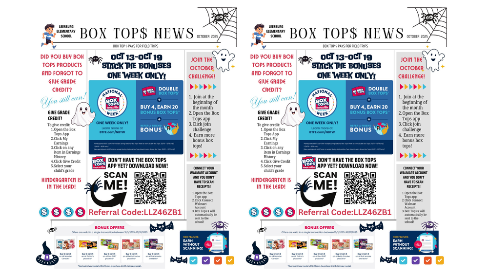 Fall into BONUS Box Tops this October!🍂🎃 Buy your favorite products, scan your receipt in the Box Tops app, and earn extra cash for our school. Every scan counts—let’s make this a BOO-nus month!
