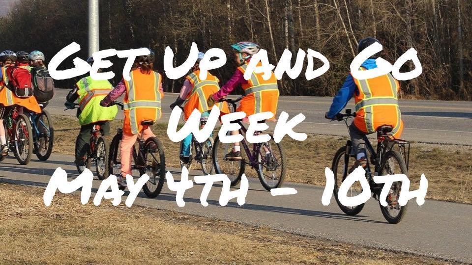 Students riding bikes for Get Up and Go Week. May 4th to 10th
