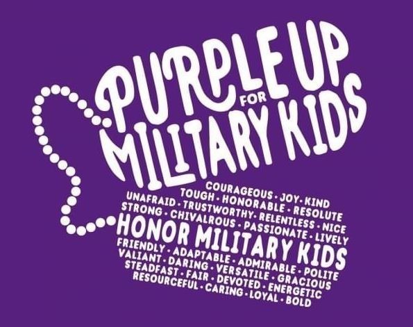 April 9, 2025, is Purple Up Day for Military Kids (purple is the chosen color to represent all branches of the military.) April is the Month of the Military Child.