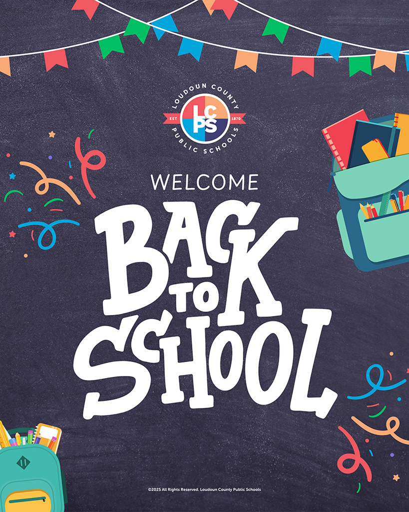 Welcome Back to School. Illustrations of banners, confetti and backpacks filled with school supplies.