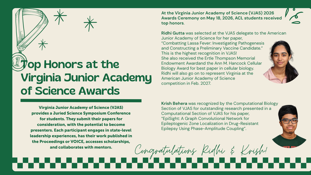 Top Honors at the Virginia Junior Academy of Science Awards 