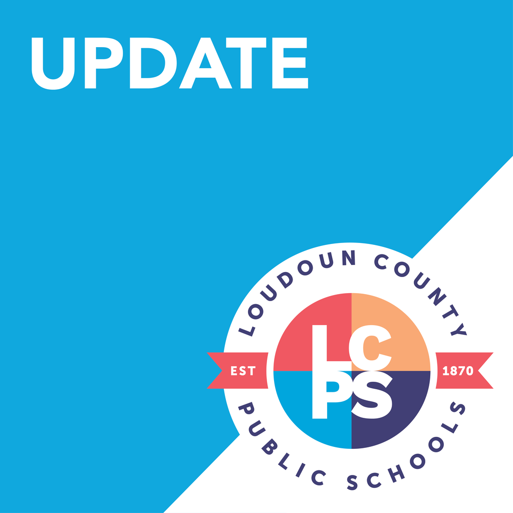 Blue graphic with the word ‘Update’ and the Loudoun County Public Schools logo.