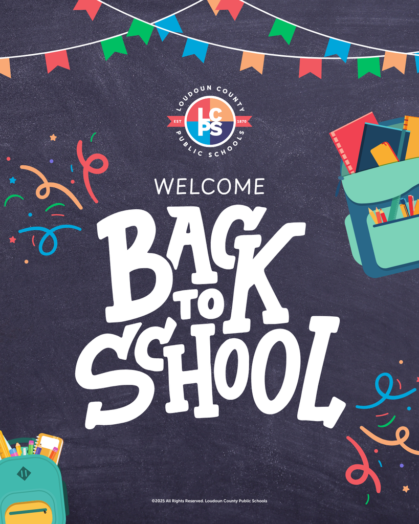 Black chalkboard with "Welcome Back to School" in large letters. Colorful banners, books, and a backpack are shown.