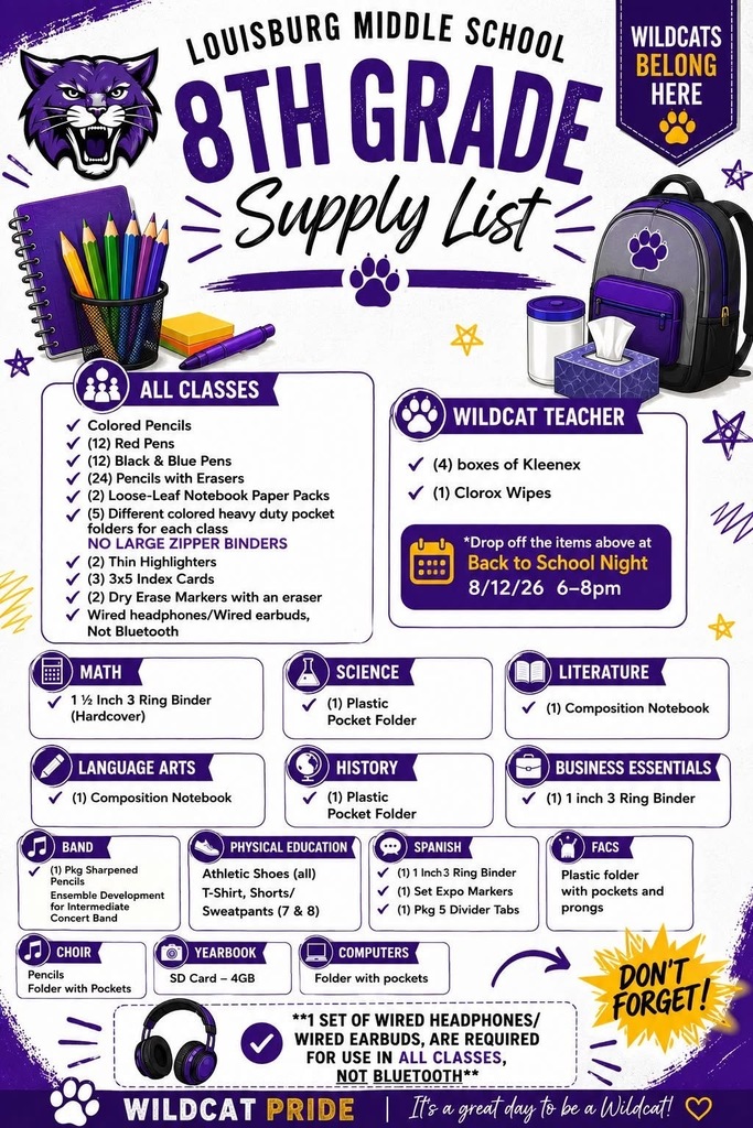 8th Grade Supply List