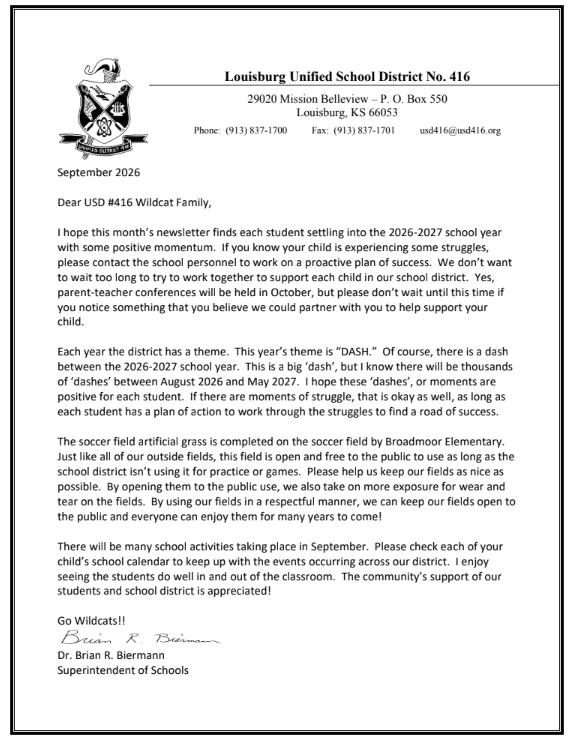 Superintendent Letter