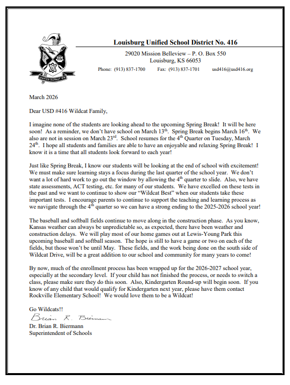 Superintendent Letter