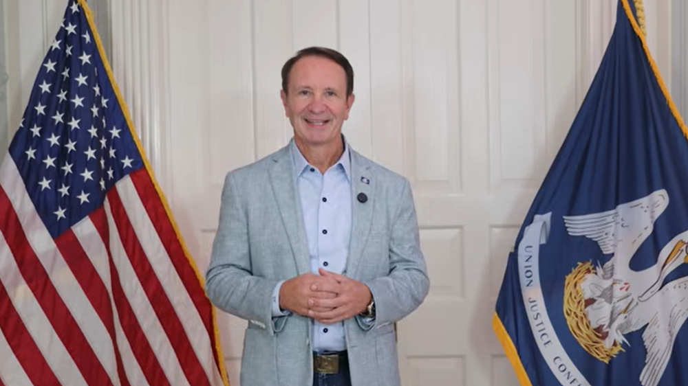 Governor Jeff Landry delivering a video message recognizing White Cane Safety Day in Louisiana and supporting awareness, independence, and accessibility for individuals who are blind or visually impaired.