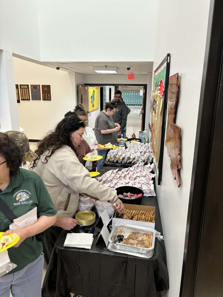 Staff lining up for food