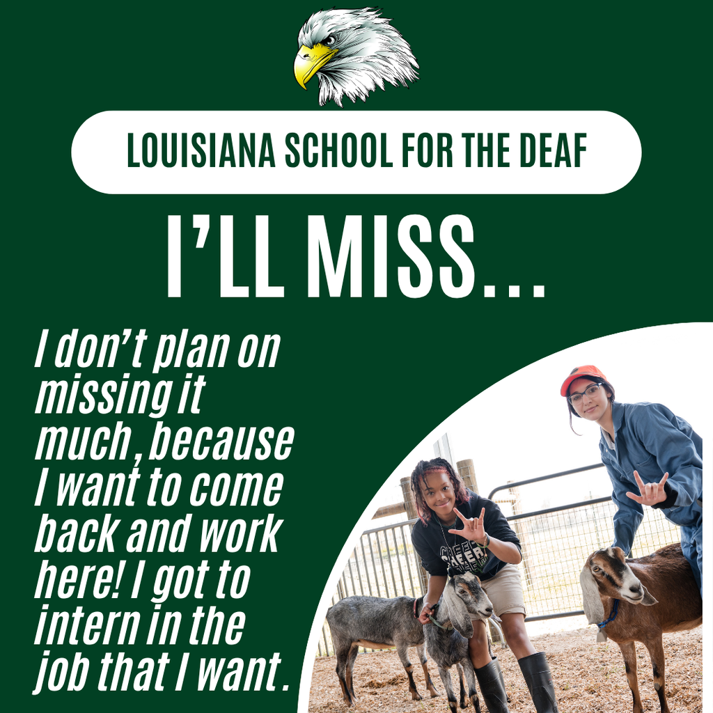 Graphic featuring a senior quote about wanting to come back and work at LSD after graduation. The image shows students participating in an agricultural or animal science activity with goats outdoors.