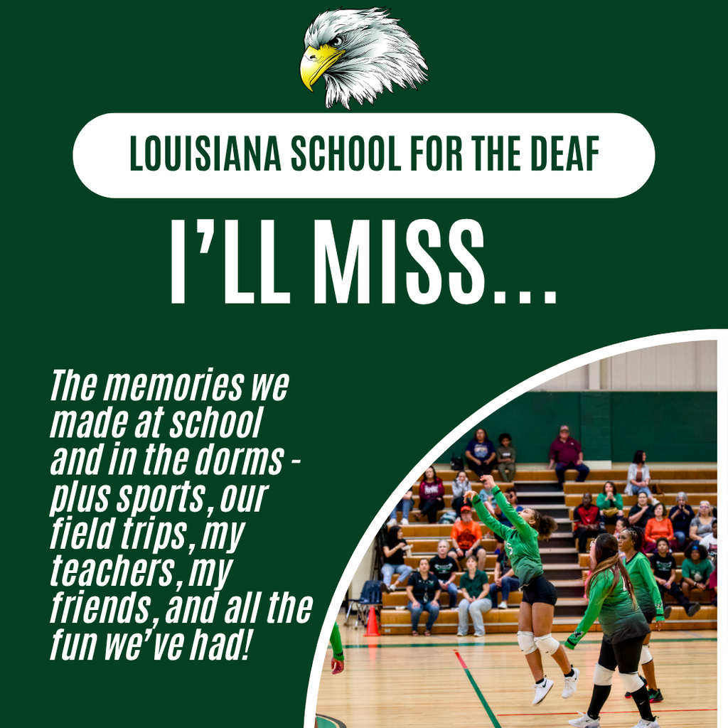 Graphic featuring a senior quote about memories made through school, dorm life, sports, field trips, teachers, and friends. The image shows students playing volleyball in a school gymnasium.