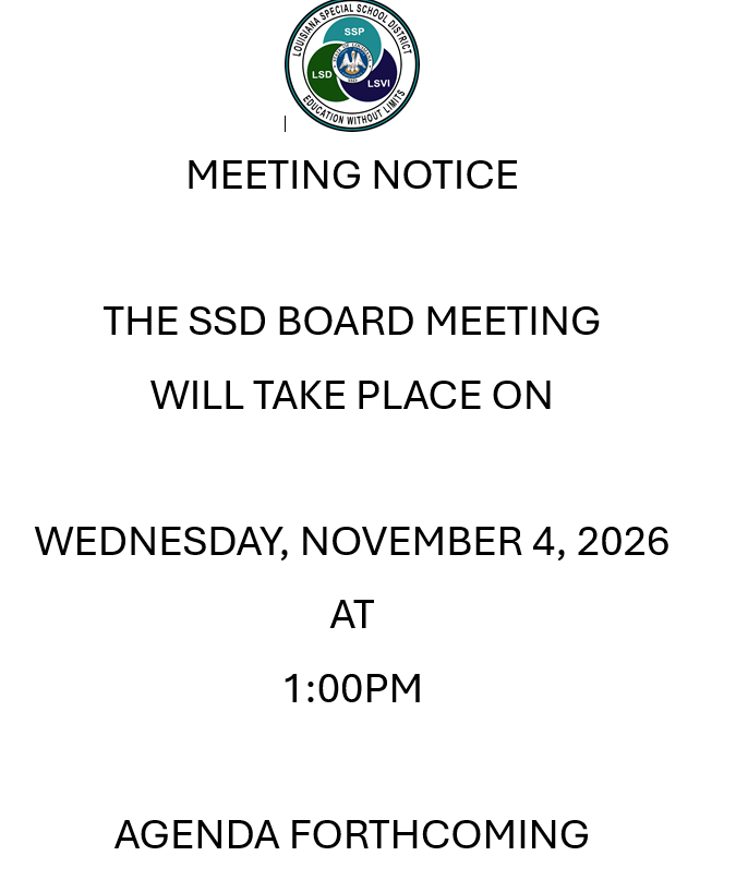 Meeting Notice: The SSD Board meeting will take place on Wednesday, November 4, 2026 at 1:00pm. Agenda forthcoming