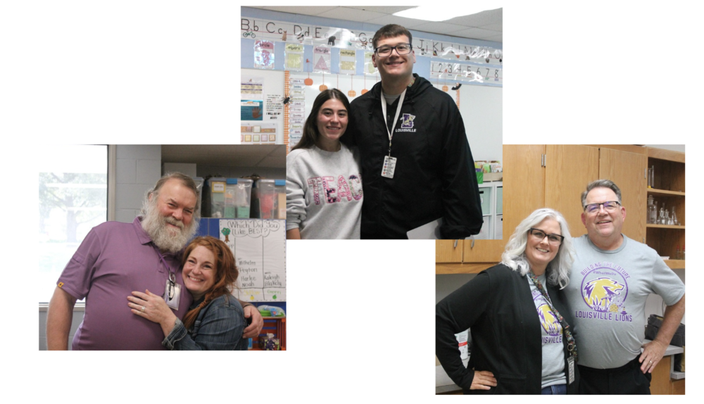 Three Louisville couples posing together in an array of three photos