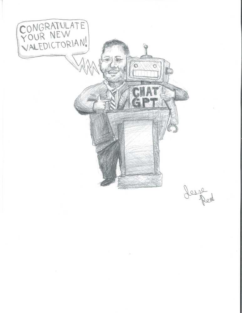 SEnior Jesse REeD DRAWS a crtoon of what the feuture may hold if there's no change.