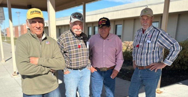 FAMILY ROOTS. On Veterans Day of 2025, the Lutz brothers get together for their annual tradition. (Pictured left to right) Gerald, Dwight, Gordon, and Dwayne enjoy their day together with other veterans visiting Louisville and Platteview High Schools.