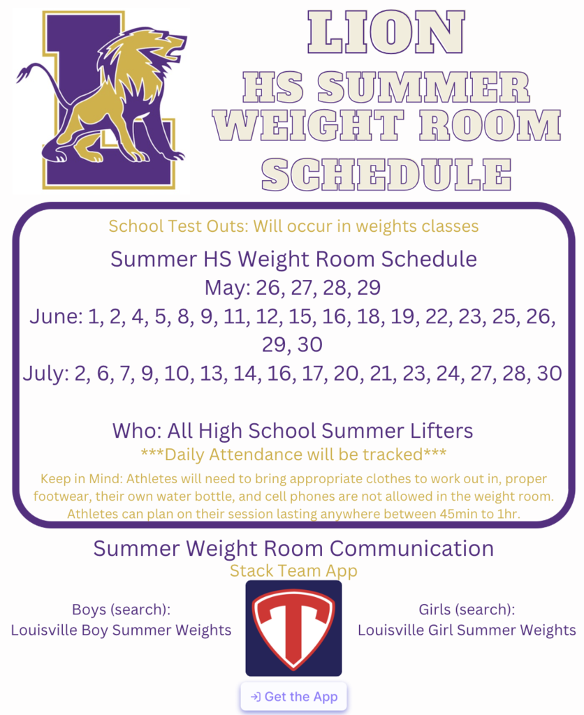 HS Weight room summer schedule