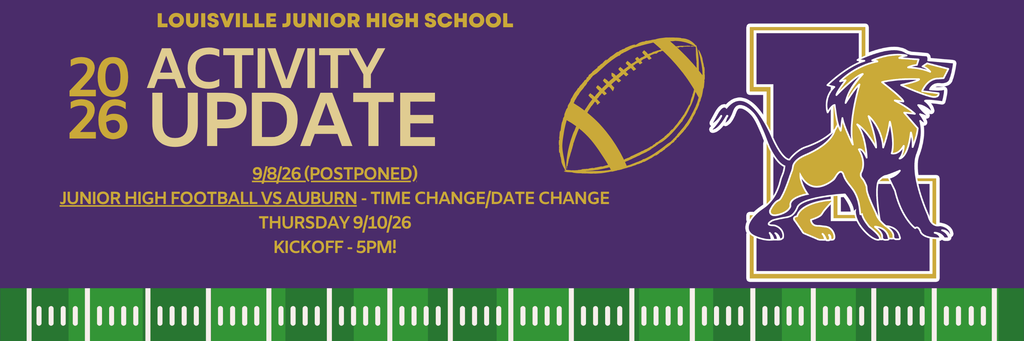 Junior high football game date and time change to 9/10/26 at 5pm