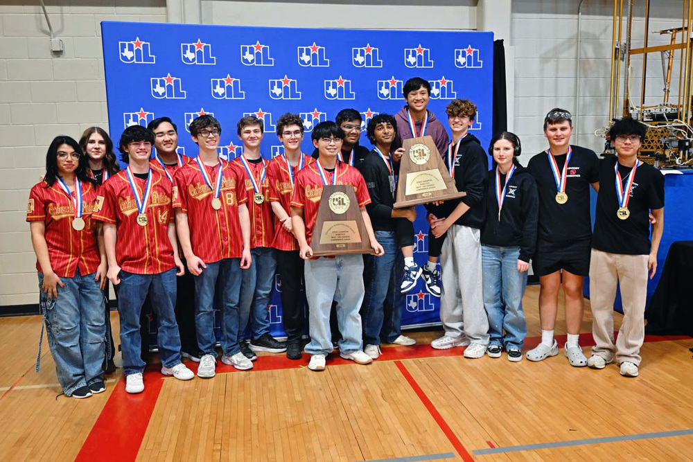 Lovejoy ISD Robotics Team holding UIL State Champion Trophies