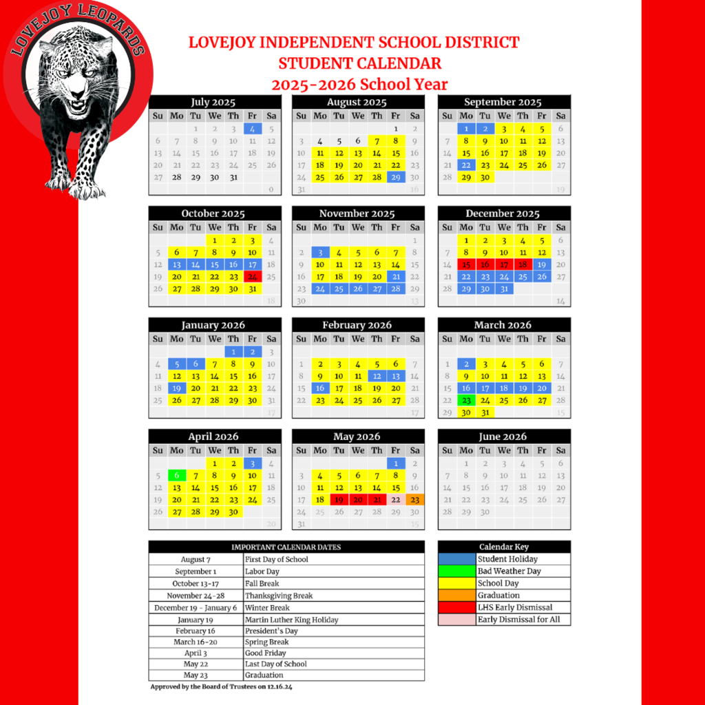 2025-2025 Student Calendar