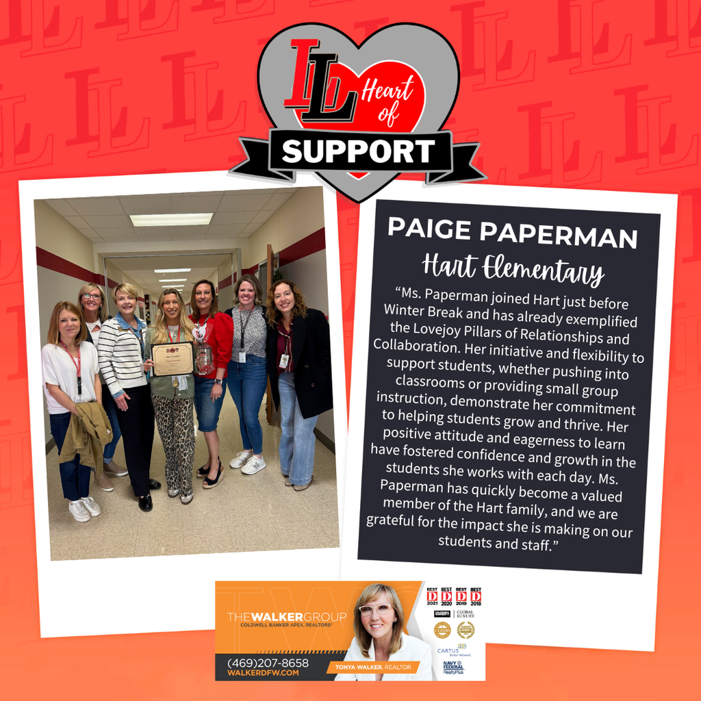 Group of women in a hallway, one holding an award. Text highlights Paige Paperman's contributions and dedication.