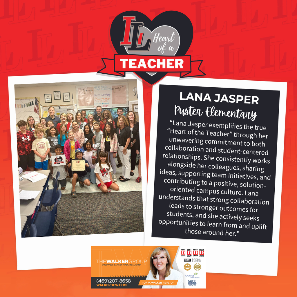 A collage of two images; one of a classroom with a group of students and teacher, and another with text about Lana Jasper.