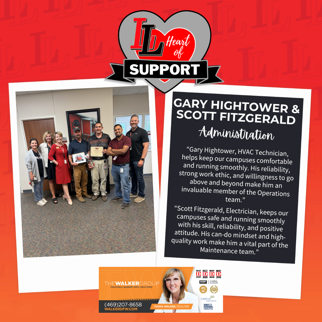 A poster features text and a photo of several people standing in a room with one holding a certificate.