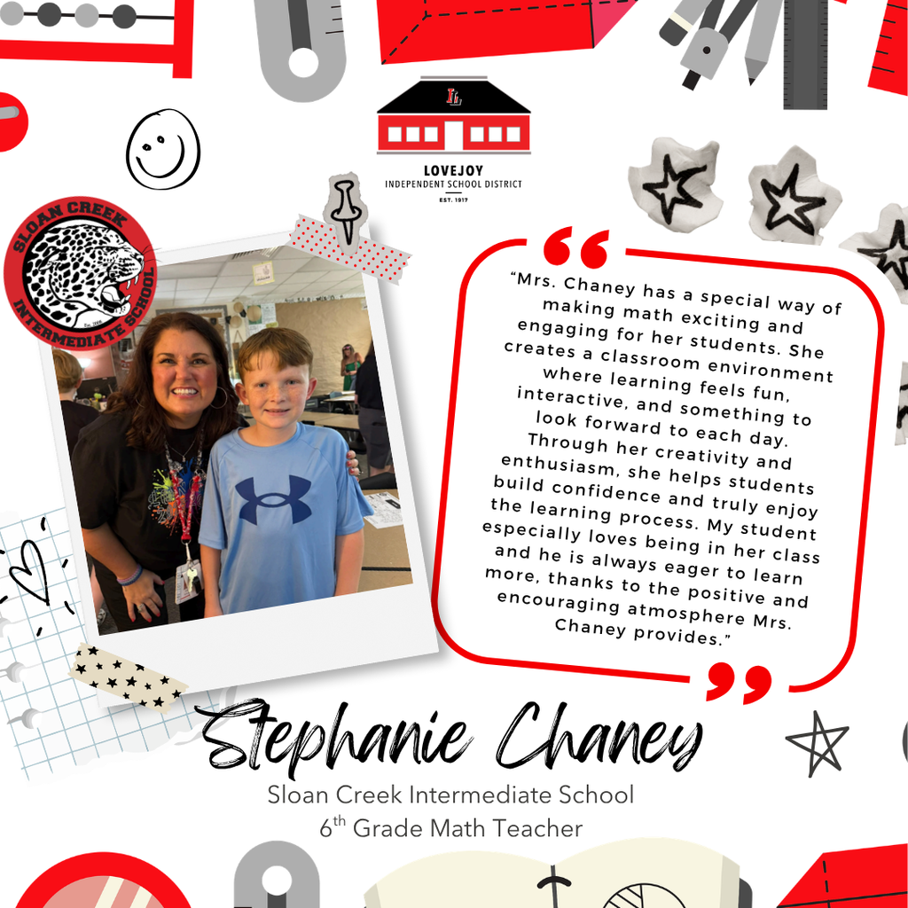 A collage with a woman and boy, red text, and black and white shapes. The text highlights the teacher's impact.