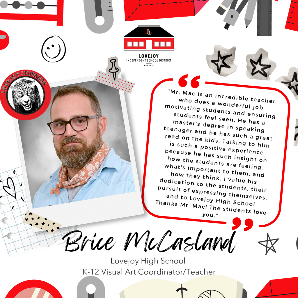 A collage of graphics with a man's photo, name, and quote about his role as a teacher.