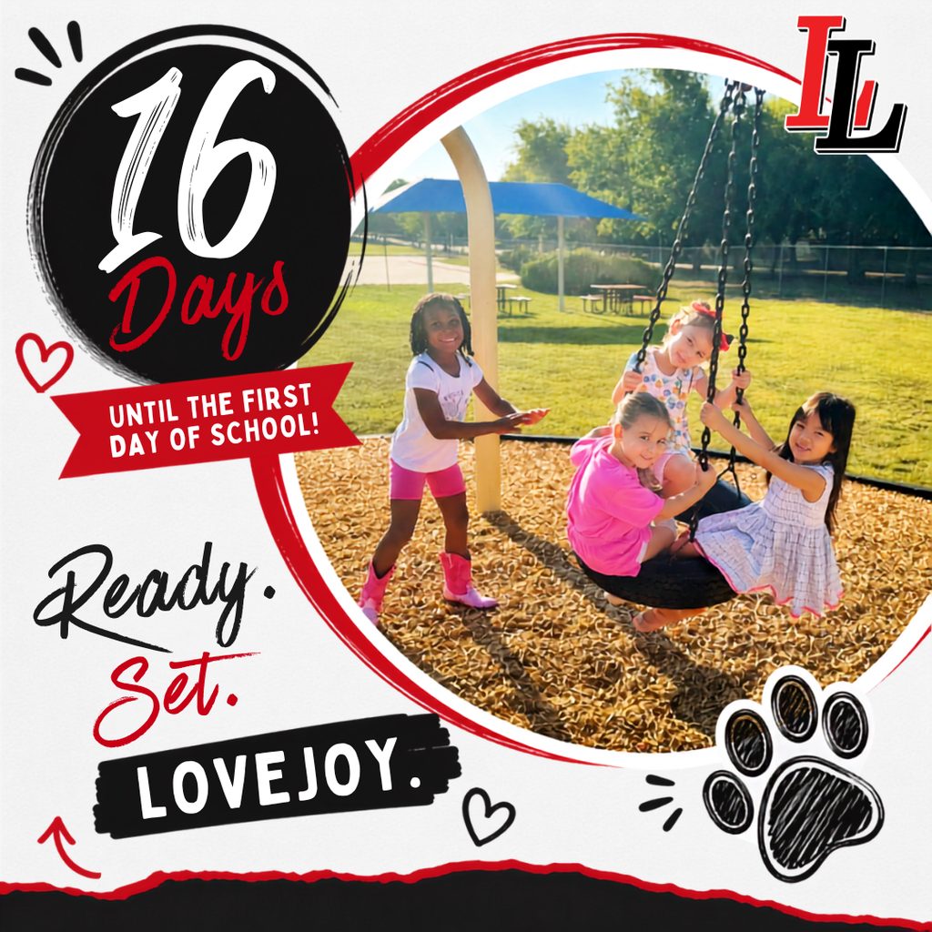 A colorful graphic with children playing on a swing, emphasizing "16 Days Until the First Day of School".