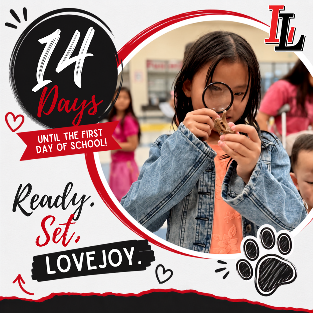 Advertisement for a school program. A child holds a magnifying glass in front of a paw print.