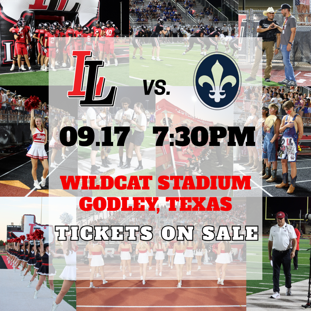 Collage of images showing a football game, cheerleaders, a stadium, and a sign for tickets.