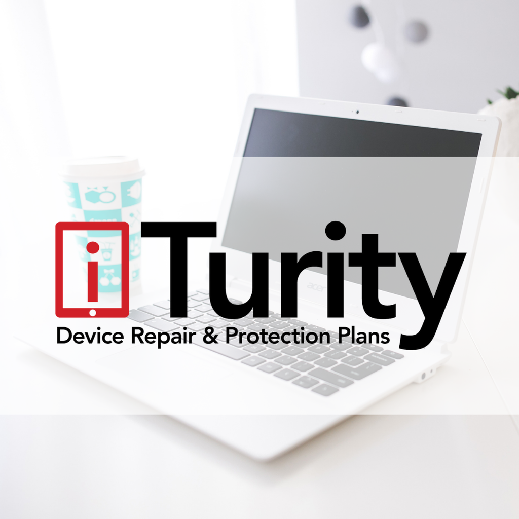Laptop with "Turity" logo on screen, a cup with a lid beside it, and a white background.