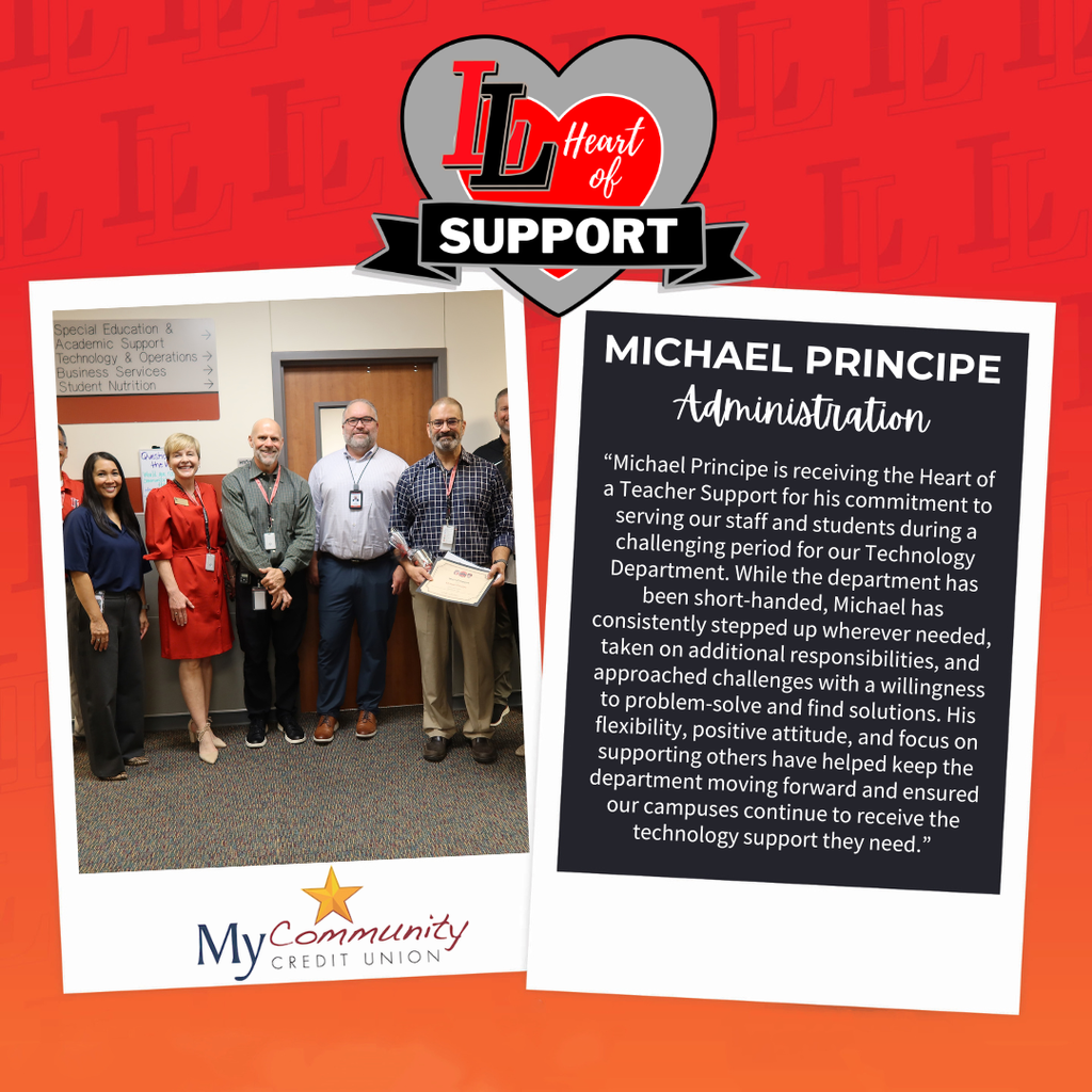Collage of two images: one with five adults standing in a room, and the other with text stating "MICHAEL PRINCIPE Administration".