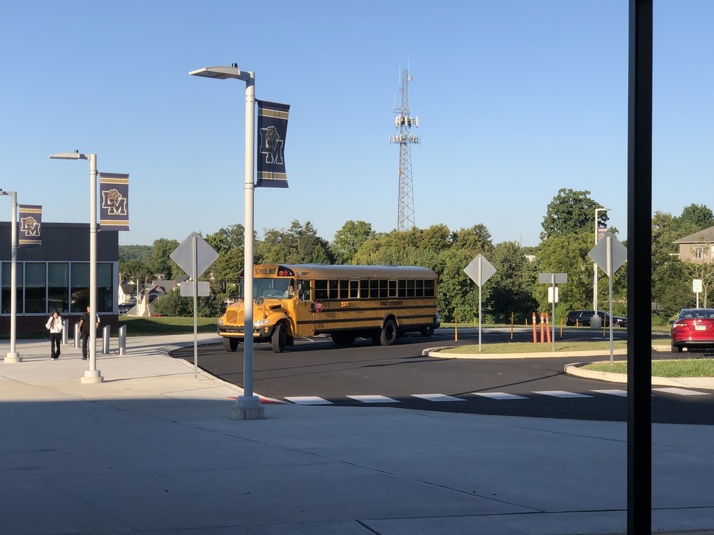 Bus pulling up to school