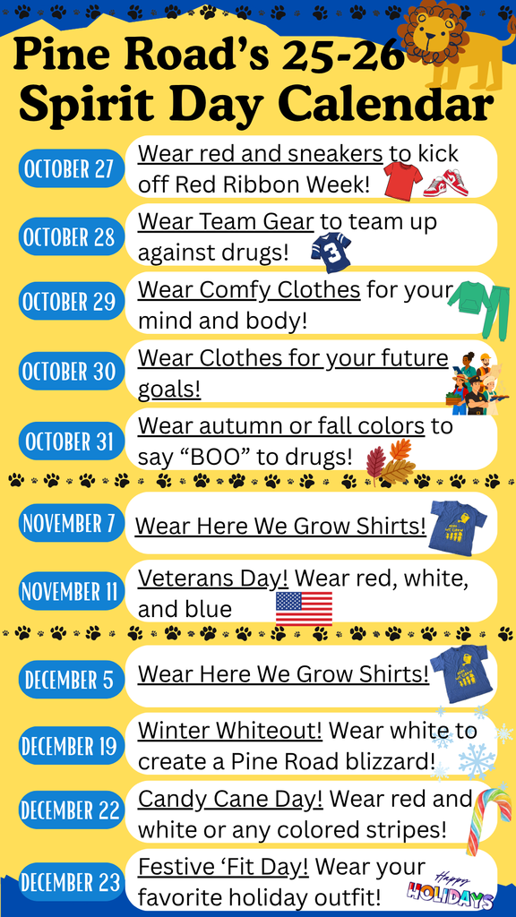 spirit day calendar