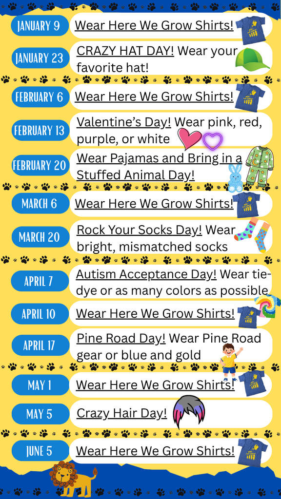 spirit day calendar