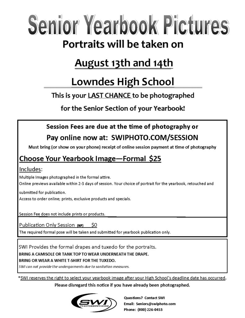 Senior Yearbook Portrait info