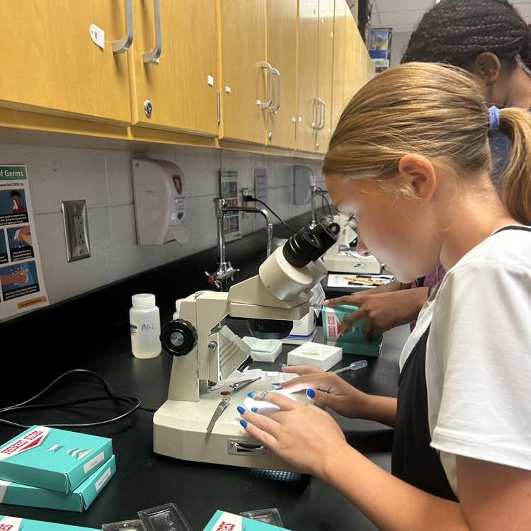 student using microscope 