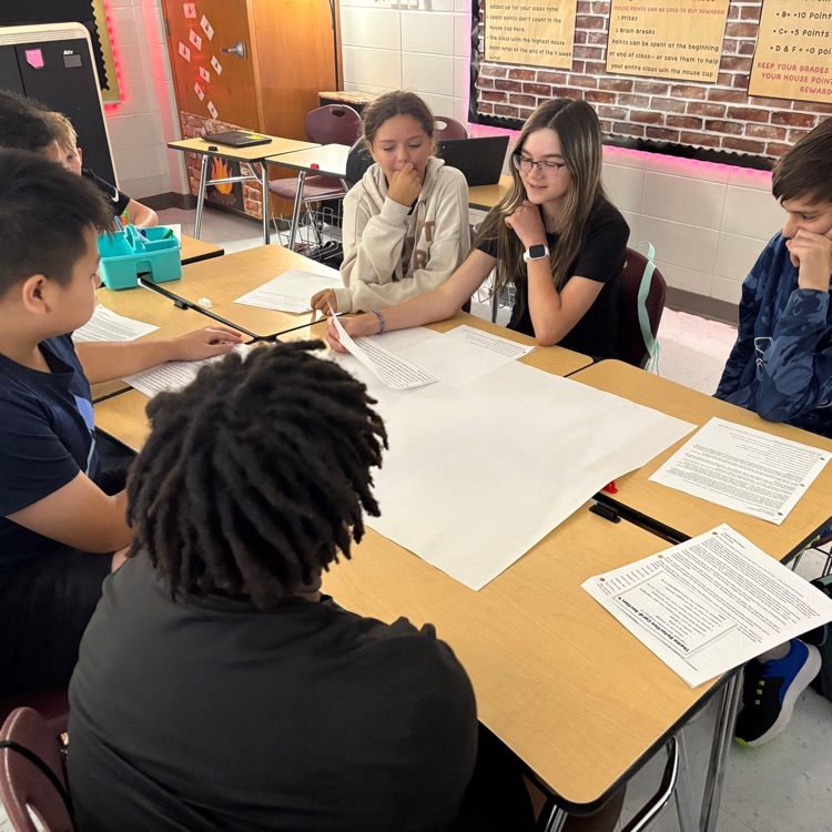 students collaborating to determine theme 