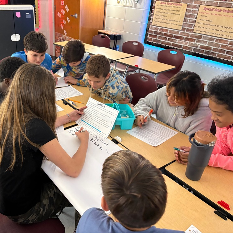 students collaborating to determine theme 