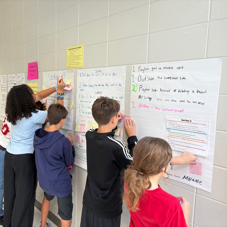 students collaborating to determine theme 