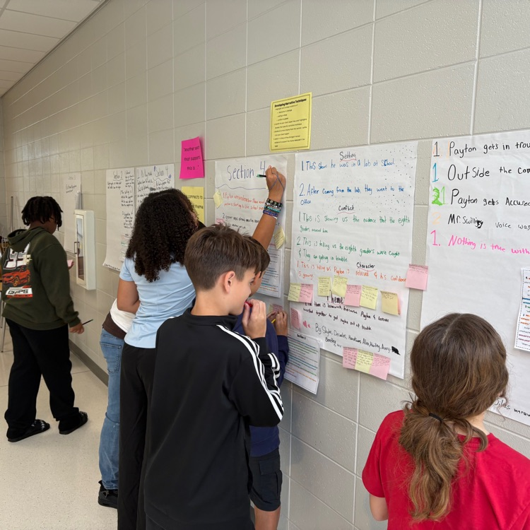 students collaborating to determine theme 