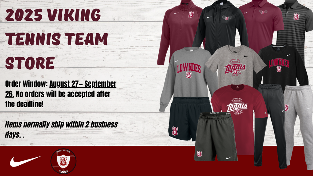 2025 Viking Tennis Team Store open through September 26th .