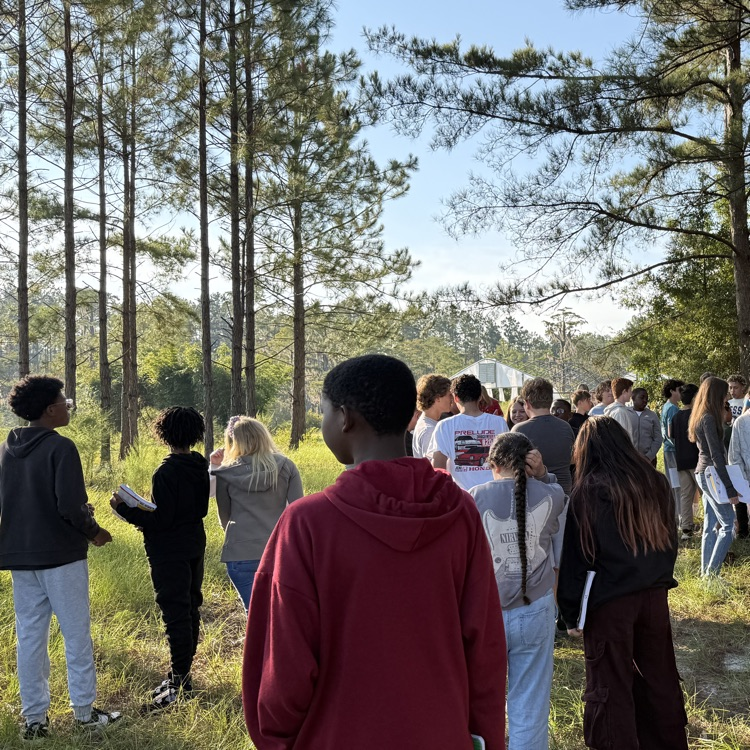students exploring food forest