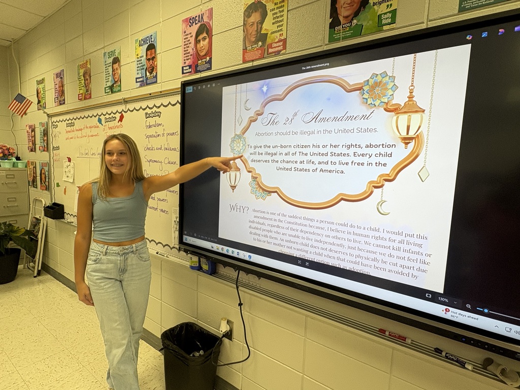 Student presenting her work